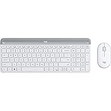 Logitech MK470 Slim Combo Kabelloses Tastatur-Maus-Set, 2.4 GHz Verbindung via Nano-USB-Empfänger, 10m Reichweite, 18-Monate Batterielaufzeit, PC/Laptop, Spanisches QWERTY-Layout - offwhite/Weiß