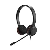 Jabra Evolve 20 MS Stereo Headset – Microsoft zertifizierte Kopfhörer für VoIP Softphone mit passivem Noise-Cancelling – USB-Kabel mit Anrufsteuerung – Schw