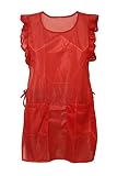 Chasuble Kasack Überwurf Schürze Dederon Nylon Nostalgie Rüsche einfarbig, Farbe:rot, Größe:L (46-48)