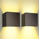 LED Wandleuchte Innen/Außenwandleuchten 12W Wandlampe mit Einstellbarem Abstrahlwinkel, Warmweiß 3000K Aluminium Wandbeleuchtung IP65 Wasserdicht (2 Stücke)