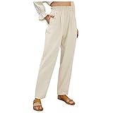 Vectry Damen Freizeithose Jogginghose Sporthose Trainingshose Fitness Hose High Waist Lang Sweathose Rüsche Elastisch Band Sweatpants Regular Fit Stoffhose mit Tasche Größe M