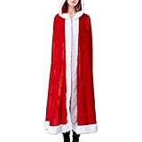 JJggsi4 Samt Weihnachten Umhang Damen Rote Weihnachtsmann Mantel mit Kapuze Weihnachten Bekleidung Weihnachtsfrau Kostüm Christmas Karneval Party Weihnachtskostüm Lang Samt Cap