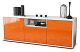 Stil.Zeit TV Schrank Lowboard - Akamu - Korpus Weiss matt - Front Hochglanz Design Mandarine - (135x49x35cm) - Push to Open Technik & hochwertigen Leichtlaufschienen - Made in Germany