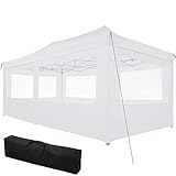 TecTake 800688 Aluminium Faltpavillon 6 x 3 m, klappbar, 100% WASSERDICHT, höhenverstellbar, mit 4 Seitenwänden, inkl. Spannseile, Heringe und Tasche – Diverse Farben - (Weiß | Nr. 403163)