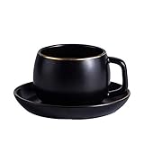 OMKMNOE Kaffeetasse Keramik Kaffeetasse Schüssel Teetasse, Schwarzes Gold,Schw