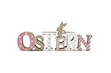 LB H&F Osterdeko Schriftzug Holz Ostern Osterhase rosa Tischdeko R (Ostern)