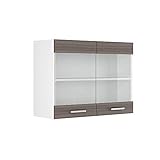 Vicco Küchenschrank R-Line Hängeschrank Unterschrank Küchenzeile Küchenunterschrank Arbeitsplatte, Möbel verfügbar in anthrazit und weiß (edelgrau ohne Arbeitsplatte, Hängeglasschrank 80 cm)