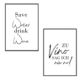 Set - Poster Bild DIN A4 - Zu Vino sag ich nie no Bilder - Die Geschenkidee für Weinliebhaber - Plakat Spruch lustiges Wein Geschenk Wine Sprüche Typografie schwarz weiß Küche Wohnzimmer Dek