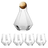 YxnGu Karafes Glas wasserkocher Set Diamant Form mit natürlichem Holz kugeldeckel klar kalt Wasser Kugel Becher saft getränk Pitcher Home trinkwaren (Type : D)
