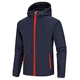 Herren Kapuzenjacke mit langen Ärmeln, Reißverschluss, Tasche, dünn, leicht, Outdoor, Freizeit, Wandern, wasserdicht, Windbreaker, blau, XXXXX-Larg