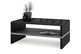 Couchtisch Kaffetisch Riva mit Ablage Hochglanz Matt Weiß Schwarz Betonfarbe Modern 05 (Schwarz Hochglanz + Beton)