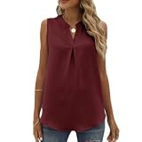 KBUY Damen Tank Top Sommer Ärmellose Chiffon Blusentop V-Ausschnitt Weste Tunika Top Casual Shirt Bluse Damen Chiffon Top Einfarbig Ärmellose Blusentop Tank Top Elegant Weste Shirt Bluse Ob
