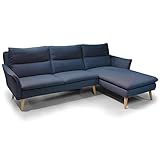 place to be. 3 Sitzer Sofa Couch Dreisitzer Ecksofa Eckcouch kleines Polstersofa mit Recamiere rechts Blau E