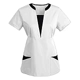 Schlupfkasack Damen Pflege LäSsig Sommer Arbeitsuniform Bluse T-Shirt Uniformen Einfarbig Kurzarm Gute QualitäT V-Neck Top V-Ausschnitt Mock Wrap Scrub Unisex Top Plus S