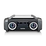 Lenco Boombox - IPX4 wasserdichte Bluetooth 5.0 Boombox - integrierter 4400mAh Akku - 25 Watt RMS - FM Radio Empfänger - Lichteffekte - Equalizer - Kabeloses Musikstreaming - Schwarz SPR-100B