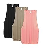 icyzone Damen Sport Fitness Tank Top Training Shirt Ärmellos Loose Gym Oberteile, 3er Pack (M, Black/Beige/Pale Blush)