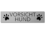 Interluxe Türschild Vorsicht Hund Pfoten Schild aus Aluminium 200x50x3mm, selbstklebend und wiederablösbar als Warnschild oder Hinweisschild für Besucher, Kunden und G