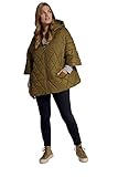 Ulla Popken Damen große Größen Übergrößen Plus Size Poncho-Jacke, verstellbare Kapuze, Diamant-Stepp waldmoos 58-64 797262634-3+