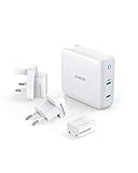 Anker PowerPort III USB-C 2-Port Ladegerät, 60W GaN & PIQ 3.0 Typ-C mit Smarter Leistungsverteilung, mit austauschbaren US/UK/EU Steckern für Reisen, für MacBook, iPad Pro, iPhone, Galaxy