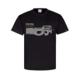 FN P90 Personal Defence Weapon Maschinen Pistole MP 5,7x28mm NATO T-Shirt #31555, Größe:5XL, Farbe:Schw