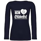 Shirtracer Kompatibel mit Oktoberfest Damen Trachtenshirt - Ich Liebe Oktoberfest - weiß - M - Marineblau - Spruch - BCTW071 - Langarmshirt D