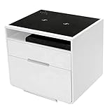 Smart Luxury Hotel Night Stand LED Bedside Cabinet Mirrored Modern Nordic Gloss White Bedside Table with Drawer (Color : White)