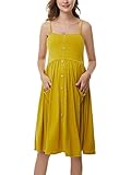 Liu & Qu Damen Umstandskleid, Spaghettiträger, Knopf, Swing-Kleid für Schwangere, mit Taschen - - X-Groß