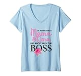 Damen Oma Mama Boss lustiger Spruch Geschenk Großmutter Orchidee T-Shirt mit V