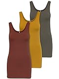 ONLY 3er Pack Damen Oberteile Basic Tank Tops weiß, schwarz, grau, blau, Creme Frauen Shirt lang Sommer Shirts Top 15201465 (XL, Farbmix 3)
