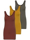 ONLY 3er Pack Damen Oberteile Basic Tank Tops weiß, schwarz, grau, blau, Creme Frauen Shirt lang Sommer Shirts Top 15201465 (XL, Farbmix 3)