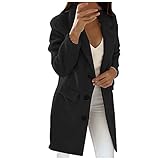 SSLLM Damen Einreiher Blazer Wollmantel Umlegekragen Lange Trenchcoat Wintermantel Slim Fit Bequem Einfachheit Übergangsmantel Wolljacke Mode Warm Herbst Winter Streetw