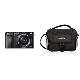 Sony Alpha 6000 Systemkamera (24 Megapixel, 7,6 cm (3') LCD-Display, Exmor APS-C Sensor) inkl. SEL-P1650 Objektiv schwarz & LCS-U11B Universal-Kameratasche für Camcorder NFX or SLT schw