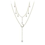 Glück Anhänger Kette Halskette So ziemlich zierlich geschichtete Choker Halsketten Stern Anhänger Multilayer Einstellbare Layering Kette Gold Halsketten Set for Frauen Mädchen Halskette for F