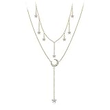 Glück Anhänger Kette Halskette So ziemlich zierlich geschichtete Choker Halsketten Stern Anhänger Multilayer Einstellbare Layering Kette Gold Halsketten Set for Frauen Mädchen Halskette for F