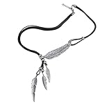 Dorical Damen Halskette mit Feder Boho Anhänger Solitär/Frauen Halsband Bronze Seil Kette Feder Anhänger Choker Klobig Erklärung Halskette 45 cm lang Mother's Day gift Sale(Silber)