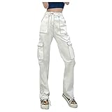 AFFGEQA Damen Pluderhose Hohe Taille Sitzende Einfarbige Denimhosen Slim Fit Jeans Stretchnähten Reißverschluss Gerade Hose Streetw