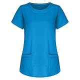 Schlupfkasack Damen Pflege Einfarbig Kurzarm Gute QualitäT V-Neck Top LäSsig Sommer Arbeitsuniform Bluse T-Shirt Uniformen V-Ausschnitt Mock Wrap Scrub Unisex Top Plus S