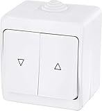 Aufputz Feuchtraum Jalousietaster IP54 - All-in-One - Rahmen + Einsatz + Abdeckung (Serie G1 reinweiß)