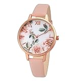 ZHURGN Elegante Damenuhr Rose Blume Zifferblatt Frauen Armbanduhren Rosa Strap Quarzuhr Mode Uhren Geburtstag Hochzeitsgeschenk (Color : Pink)