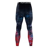 Herren Zweiteiler Set Cool und Schnell Trocknend Sport Bottoming Shirt Rundhals Pullover T Shirt Lange Bedruckte Hosen Sets Slim Fit, blau, XL