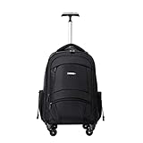 Rollkoffer mit Rollen, intelligenter Rucksack, mit Laptopfächern, Universal-Rad, Oxford-Gewebe, wasserdicht und verschleißfest (Farbe: Schwarz, Größe: 49 x 33 x 28 cm)