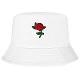 UMIPUBO Fischerhut Bucket Hat Smiley Herren Damen Bunt,Sonnenhut Sommerhut Bestickte Fischerhüte,Blumendruck Früchte Druck Mütze,Freizeithut Anglerhut Unisex Hüte(Rose - Weiß)