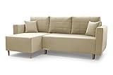 Ecksofa mit Schlaffunktion und Bettkasten aus Samt Universelle Ottomane | Couch für Wohnzimmer, Schlafsofa Sofagarnitur Sofa Eckcouch L-Form Wohnlandschaft mit Bettfunktion Santos (Beige)