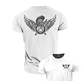GYMTIER Spartan Wings – Spartan Gym T-Shirt für Herren, Bodybuilding, Gewichtheben, Strongman-Training-Top, Aktivbekleidung, Spartangeschmiedet, weiß, S