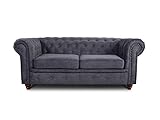 Sofa Chesterfield Asti 2-Sitzer, Couchgarnitur 2-er, Sofagarnitur, Couch mit Holzfüße, Polstersofa - Glamour Design (Graphit (Capri 16))