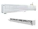 PLATAN ROOM Fernsehschrank TV-Lowboard 105/140 / 160/210 / 280 In Weiß Hängend Oder Stehend Hochglanz Matt (280 x 30 x 32, Weiß Matt/Weiß Hochglanz)