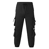 Briskorry Fleece Gefütterte Jogginghose Herren Cargo Hose mit Taschen Einfärbig Gerade Relaxed Gummiband Kordelzug Regular Fit Lange Freizeithose Baumwoll F