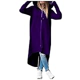 Vintage Unregelmäßig Lang Kapuzenjacke Damen Reisen Cool Style Kapuzenpullover Sweatshirt mit Reißverschluss Hupenknopf Hoodies Jacke Casual Mantel Streetwear Umhang Mantel Mode Trenchcoat Outw