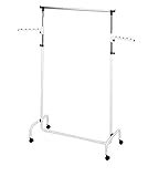 WENKO Kleiderständer Trio mit 2 Armen, Garderobenständer zur Kleideraufbewahrung mit Rollen und verstellbarer Kleiderstange, Kunststoff/Metall, 91 x 122-192 x 45 cm, Chrom/Weiß