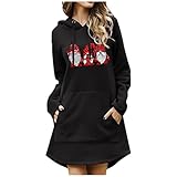 KIMODO Weihnachtskleid Weihnachts Langarmshirt Damen Vintage Langarm Party Kleider Oberteil Lässig Sweatshirt Herbst Winter Shirts Kapuzentasche Langarmkleid (F-Schwarz, M)